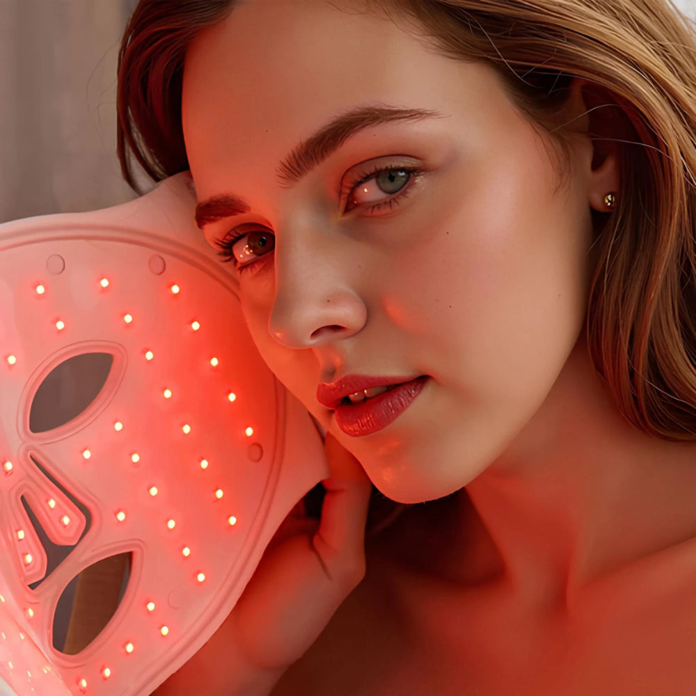 Maschera Viso A LED Con Terapia A Luce Rossa, Per La Terapia Della Luce A LED, Per La Cura Del Viso, 4 Colori Rosso E Blu, Ringiovanimento, Anti-invecchiamento, Anti-rughe (bianco - Foto 8