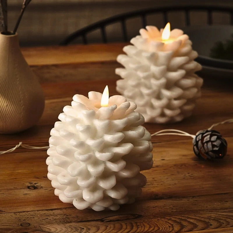 Bougies LED Pomme De Pin Sans Flamme - 4 Pièces, Cire Véritable, Décoration Noël